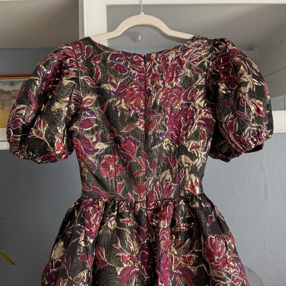 Jessakae Floral Brocade Jacquard Burgundy Gold Metallic Dress Fit & Flare XXS - Picture 4 of 10